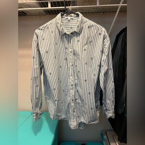 Madewell Blue and Ivory Striped Shirt with Floral Design